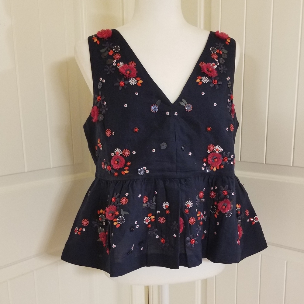J Crew NWT Women's Hand-Embellished Peplum Top